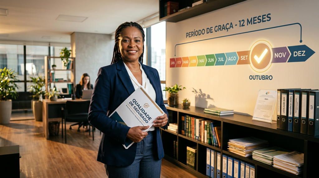Trabalhadora buscando informações sobre período de carência e auxílio-acidente do INSS.